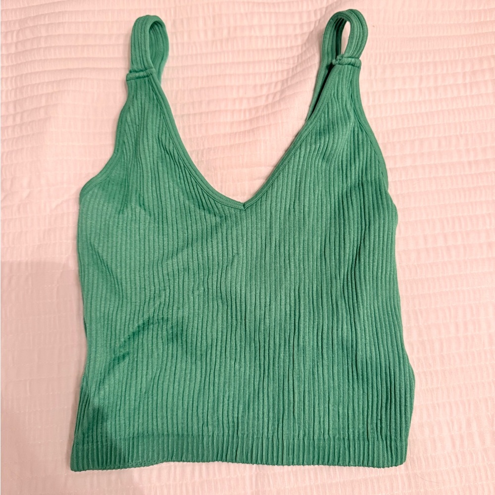Green Ribbed Knit Tank Top